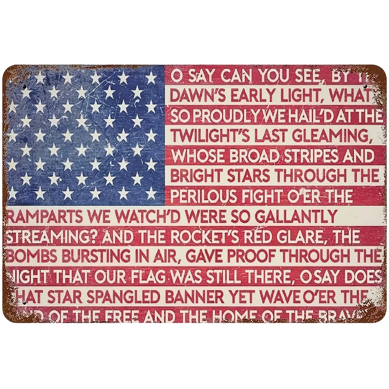 

Patriotic USA American Flag With National Anthem Metal Tin Sign Wall Decor For Home Man Cave Office Garage Bar Pro-American