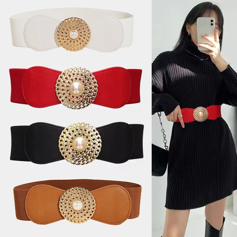 

Women's Belt Original Disc Pearl Elastic Elastic Waistband Suit Dress Jeans Fashion Retro Luxury Ladies Corset