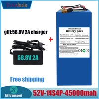 free shipping high capacity 52v 14s4p 45000mah 18650 1000w lithium battery for balance car electric bicycle scooter tricycle