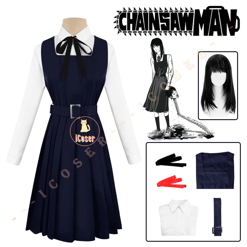 

Косплей-костюм аниме «бензопила» Asa Mitaka, парик, униформа синего цвета для старшей школы, костюм дьявола для девушки, женская одежда для Хэлло...