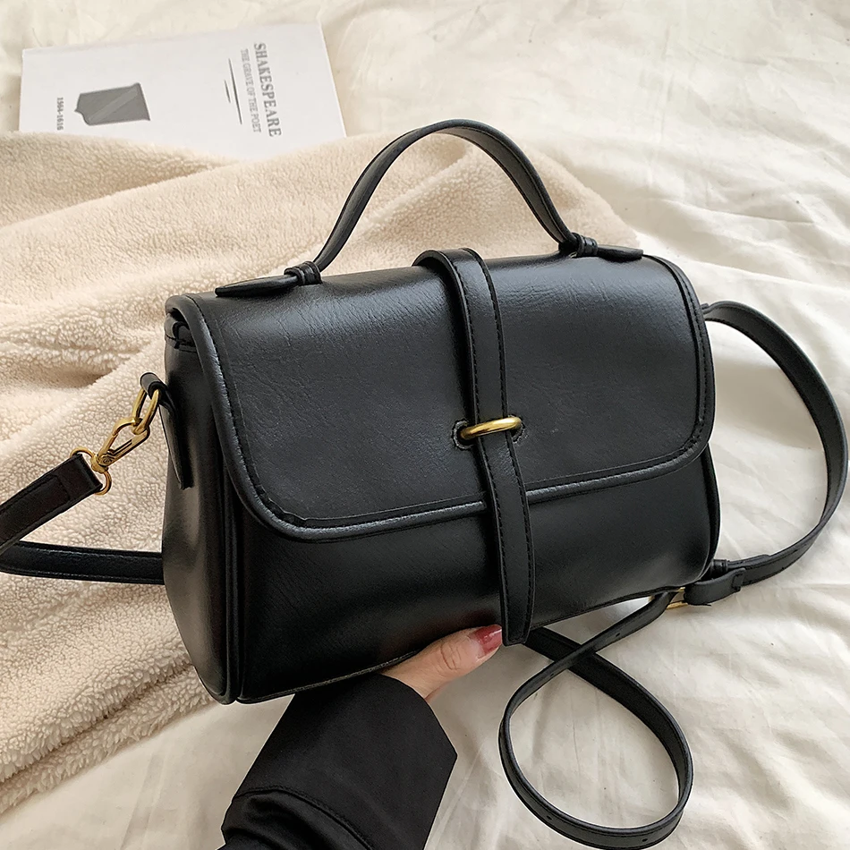 

Vintage Solid PU Leather Shoulder Bags for Women Classic Handbags 2023 Fashion Female Commute Crossbody Bag Designer Brand Totes