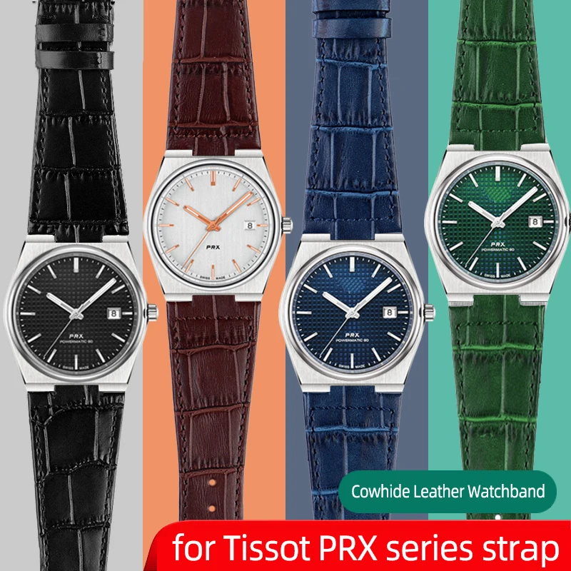 

Raised mouth 12mm leather watchband for Tissot PRX series strap super player T137.407 leather fine steel Wristband Bracelet men