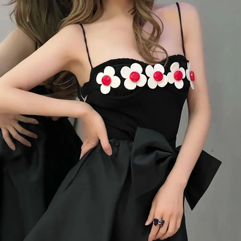 Модный трехмерный боди комбинезон на бретельках одиночная одежда тонкий черный