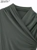 Zevity New Women Fashion Cross V Neck Pleats Design Slim Knitting Midi Dress Female Chic Sleeveless Vest Party Vestidos DS3477 3