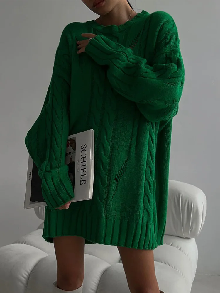 

Женский вязаный свитер с длинным рукавом, повседневный пуловер свободного покроя с косами, Осень-зима 2022