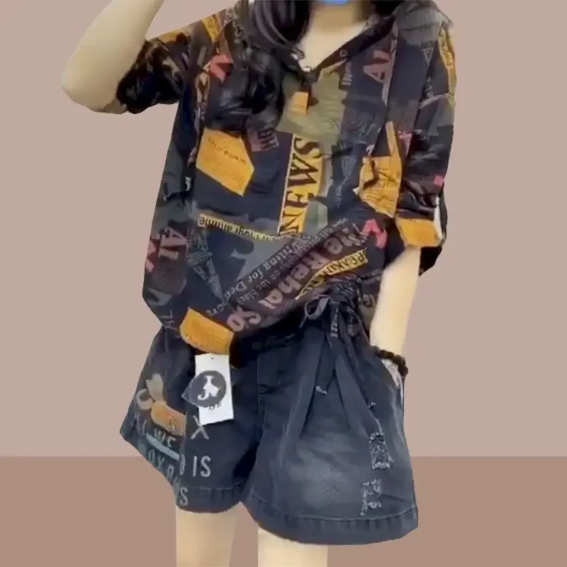 Модные джинсовые шорты женские летние модные футболки с короткими рукавами и