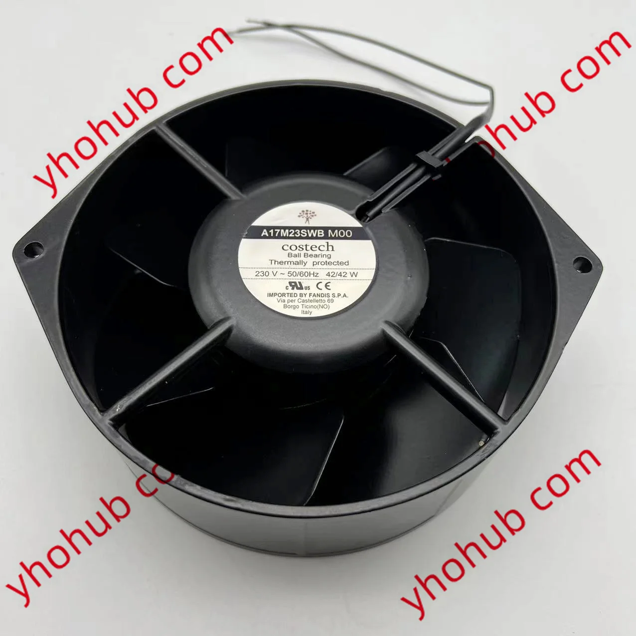 Вентилятор охлаждения сервера Costech A17M23SWB M00 MT0, 230 В переменного тока, 42 Вт, 172x151x55 мм, 2 провода