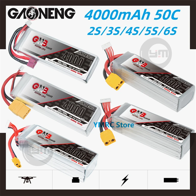 

GAONENG GNB 4000mAh 2S/3S/4S/5S/6S 7.4V/11.1V/14.8V/18.5V/22.2V 50C LiPo Battery with XT60/XT90/T Plug for RC Cars Boats Drones
