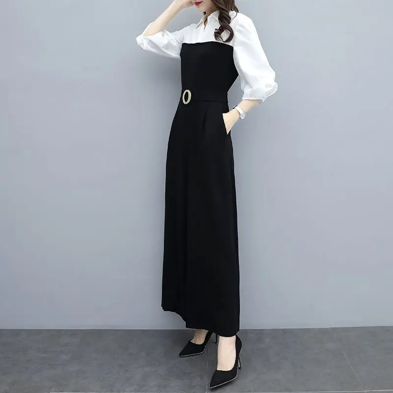 

Women 2023 Spring Summer New Patchwork Loose Jumpsuit Female Korean Casual Wide-leg Rompers Ladies Long Pockets Jumpsuit O96