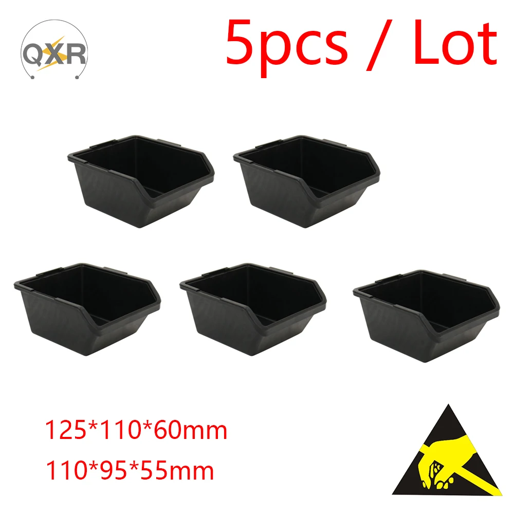 

Q-TM1 ESD SMD Component Bin Small Container Box 125X110X60mm Left Right Interlocking Type Black Antistatic Plastic Case