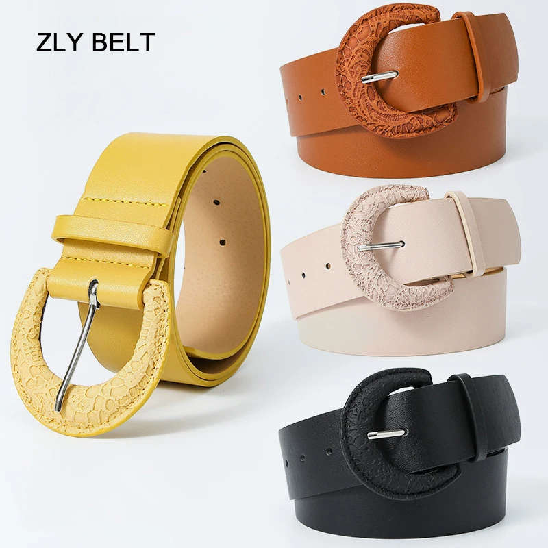ZLY 2023 New Fashion Colorful Belt Women Men Casual Jeans Style Versatile PU Leather Carve Pin Buckle Solid Luxury Trending Belt