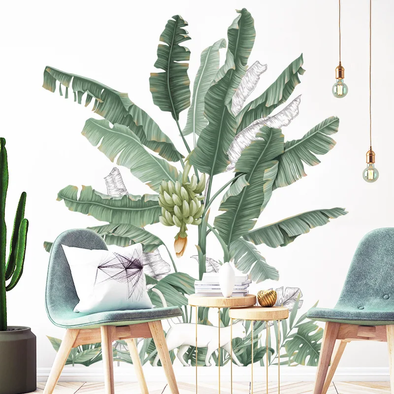

Banana Tree Wall Stickers for Bedroom Sofa Background Wall Decorative Wallpaper Murals Cute Cat Skirting Line Wall Posters