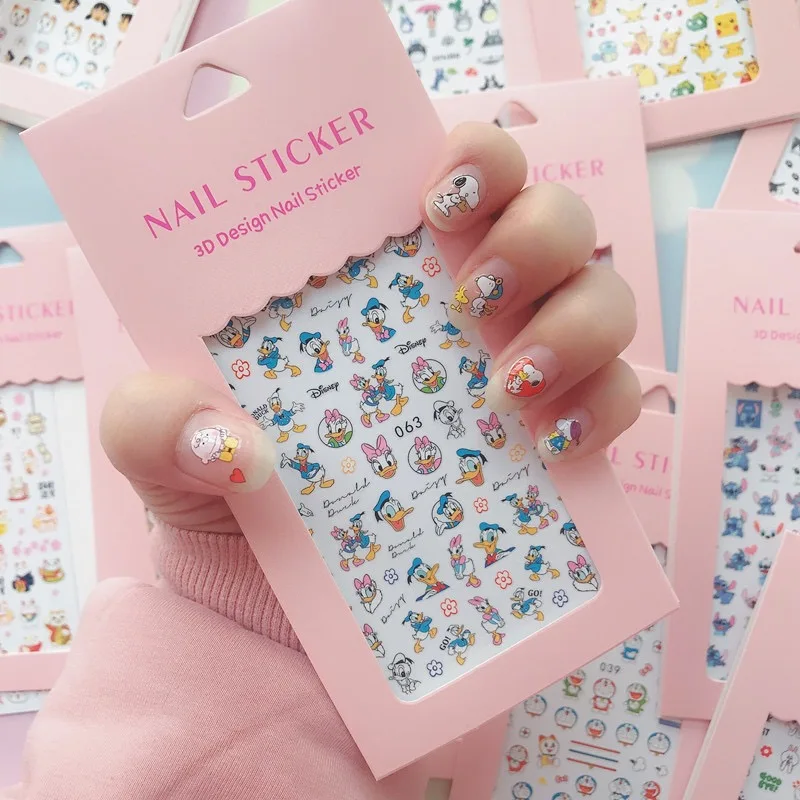 

65PCS Kawaii Donald Duck Disney Cartoon Animation Complete Series 3D New Nail Sticker Blue Cute Princess Stitch Nail Decoration