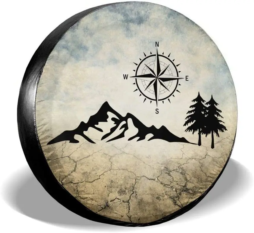 

cozipink Nature Mountain Compass Spare Tire Cover Wheel Protectors Weatherproof Universal for Trailer Rv SUV Truck Camper Travel