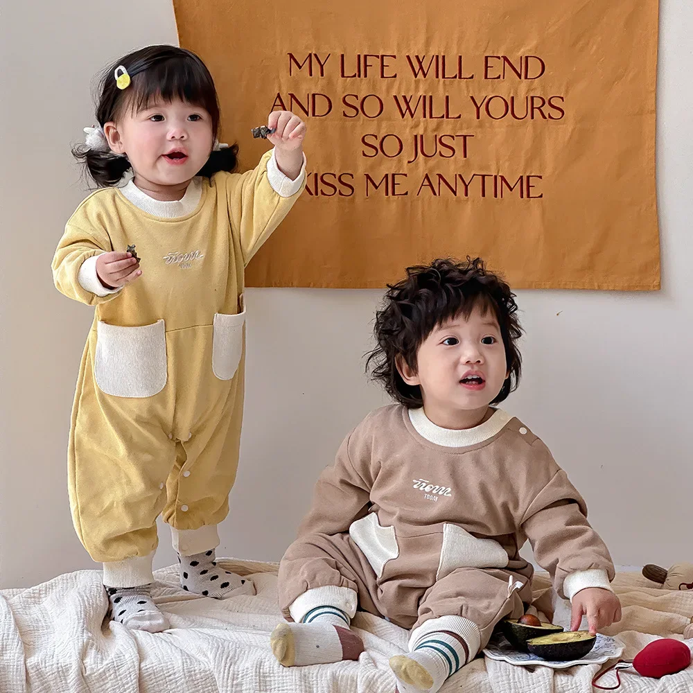 Детская одежда простой комбинезон с большими карманами детский хлопковый модный