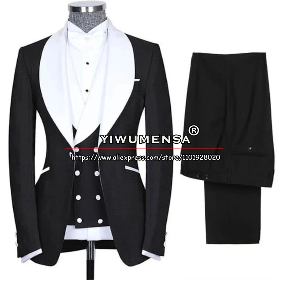 

Мужской свадебный смокинг пошив из 3 предметов официальная одежда для жениха Белый пиджак с заостренным лацканом жилет брюки мужское деловое офисное платье для выпускного вечера