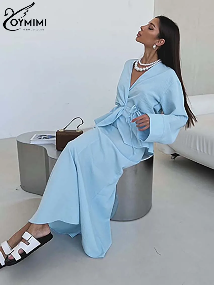 Oymimi модный синий женский комплект из двух предметов элегантные рубашки на