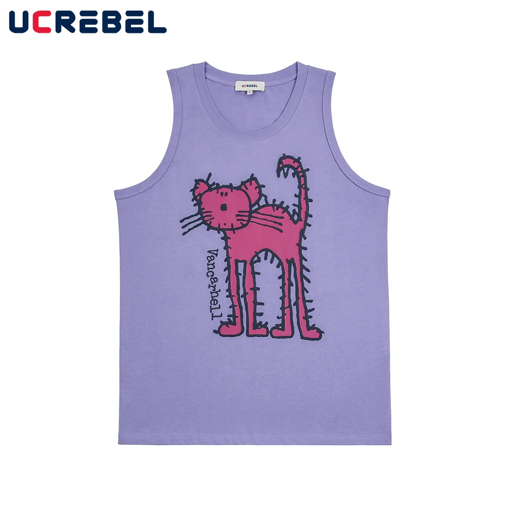 

Повседневные хлопковые мужские топы с двусторонним принтом, летняя уличная одежда, свободная майка без рукавов с круглым вырезом