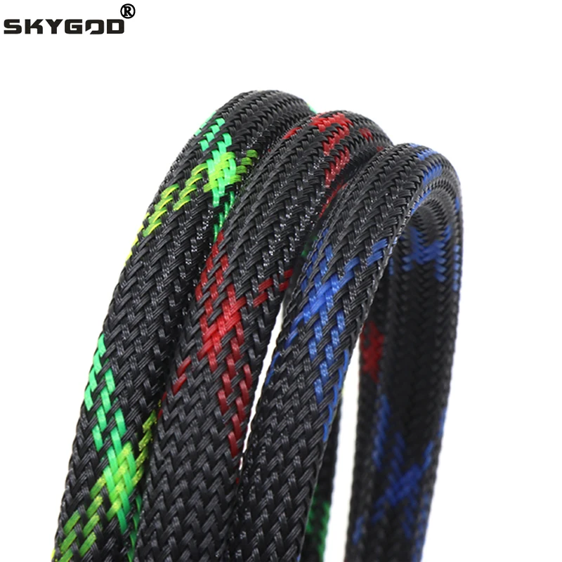 5M/10M Black+Blue/Red/UV Green+Yellow Tight High Density PET Braided Sleeve 3 - 30mm Insulated Line Cable Protection Expandable
