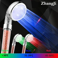 zhang ji led temperature control high pressure rainfall shower spa 3 color light water saving mineral filter showerhead gift