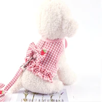 cute dog harness leash set backpack plaid print butterfly breathable mesh pet harness for bichon teddy cats vest dog accessories