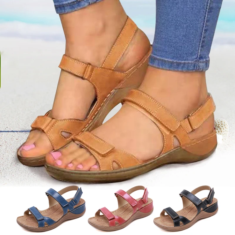 

2022 Women Summer Open Toe Comfy Sandals Super Soft Sole Premium Orthopedic Low Heels Women Sandals