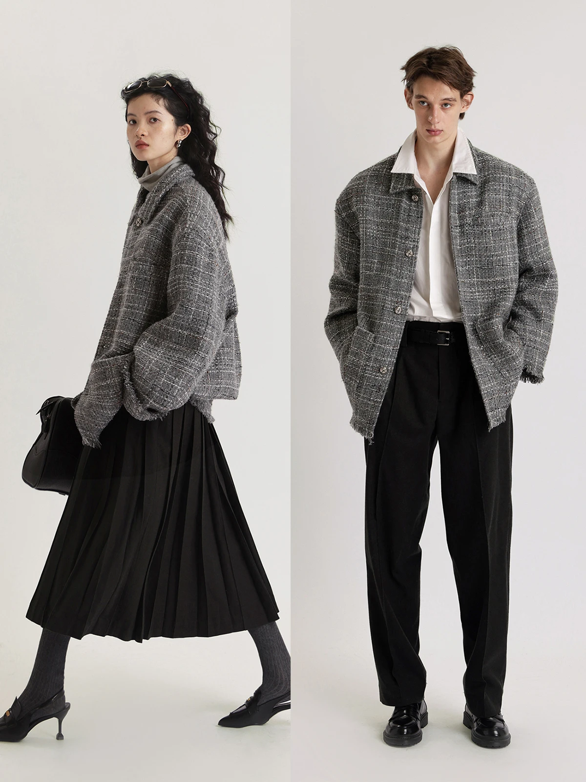 Изящный твидовый флис Uld/Classic Boyfriend легко в уходе серая верхняя одежда одинаковый