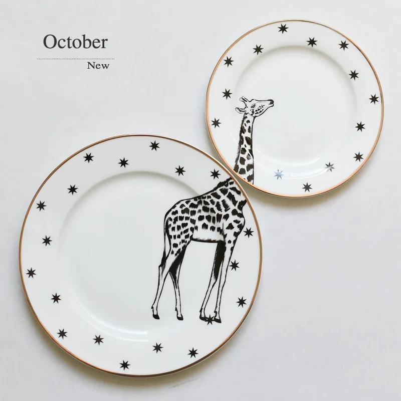 2 шт 6 и 8 дюймов животные комбинированные тарелки набор керамические лиса Лось
