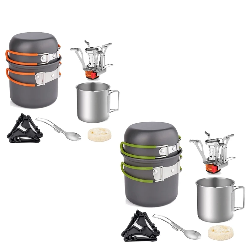 

Camping Pot And Pan Set With Mini Backpacking Stove Cooking Gear For Outdoor Hiking Campfire