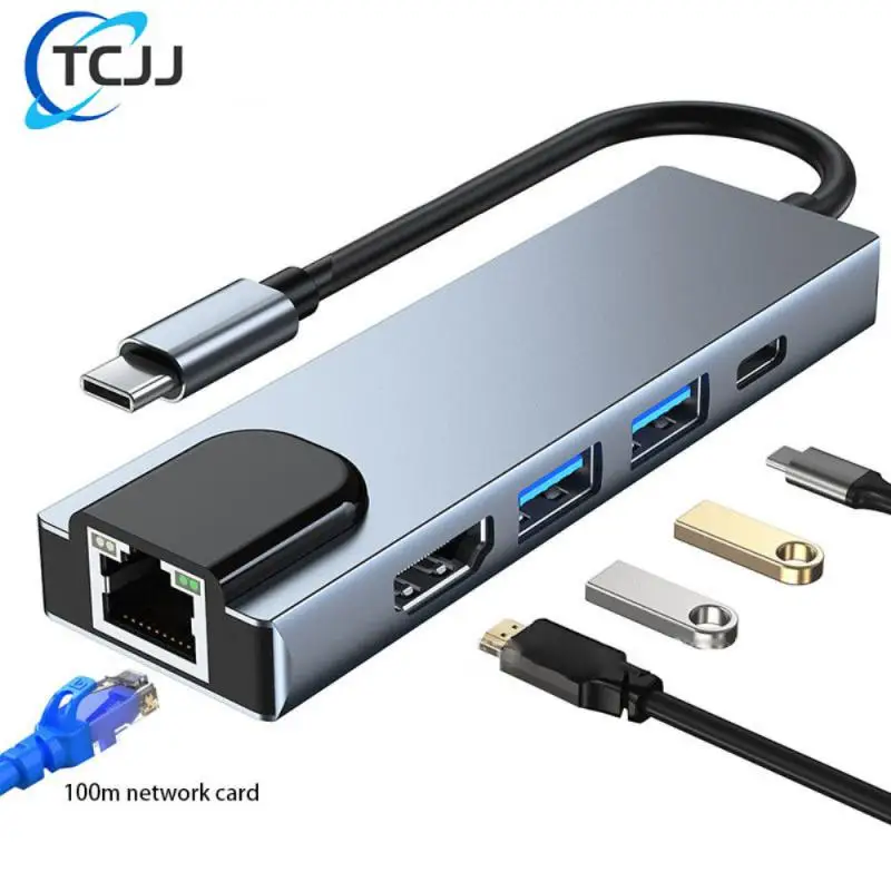 

TCJJ Type-c HUB USB-C To HDMI-Compatible USB3.0 Gigabit LAN Ethernet Docking Station Multi-Function USB C Hub For Macbook Dell