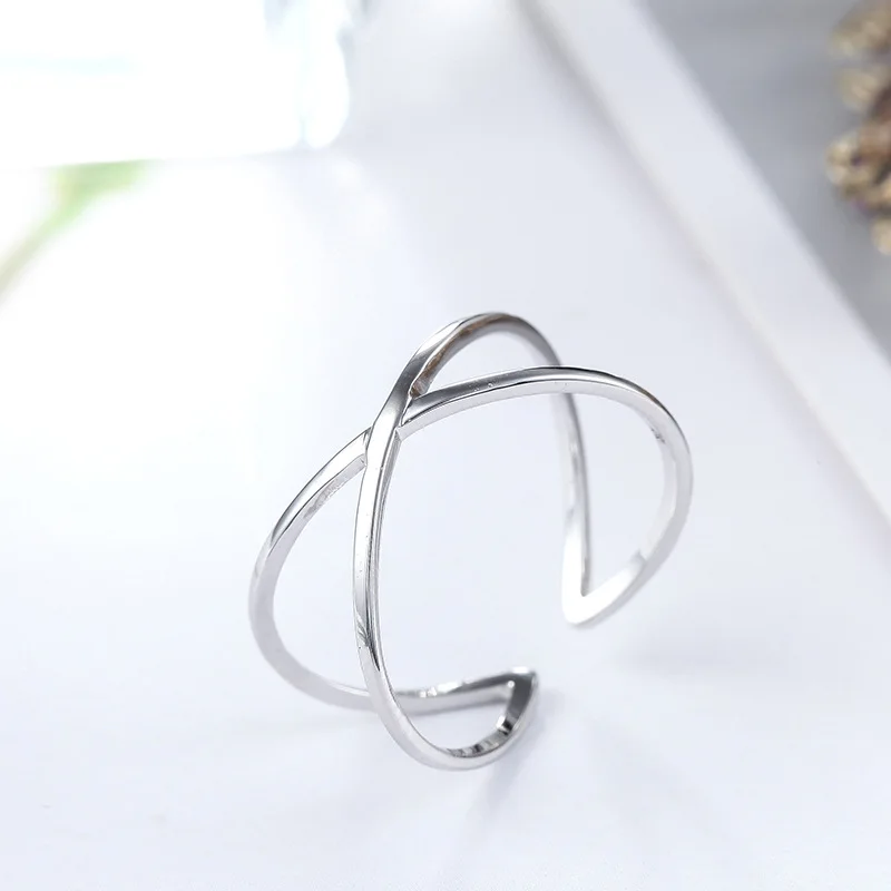 

TULX Silver Color Minimalist Geometric Cross Rings for Women Wedding Trendy Creative Jewelry Adjustable Rings Anillos