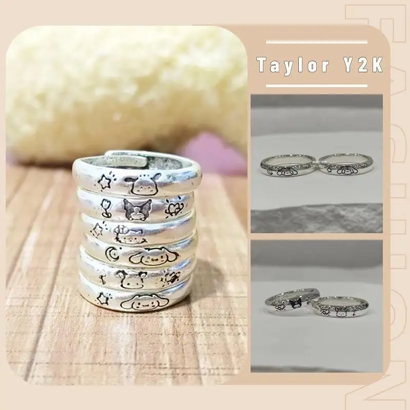 

Sanrio Hellokitty Ring Anime Figure Kuromi Cinnamoroll Pachacco Open Ring Cartoon Fashion Simple Adjustable Vintage Ring Jewelry