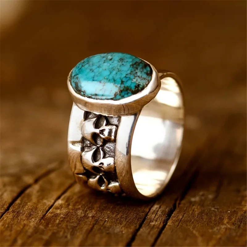 

Personality Retro Creative Personality Blue Zirconia Ethnic Style Ring for Men or Women Fashion Bohemia Vintage Jewelry