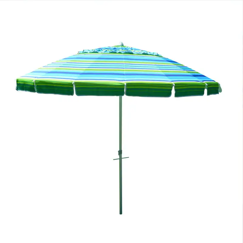 

8' Beach Umbrella, UV Protected, Vented, Tilt Pole, Sand , Carry Bag, Blue/Green for Outdoor Beach Garden