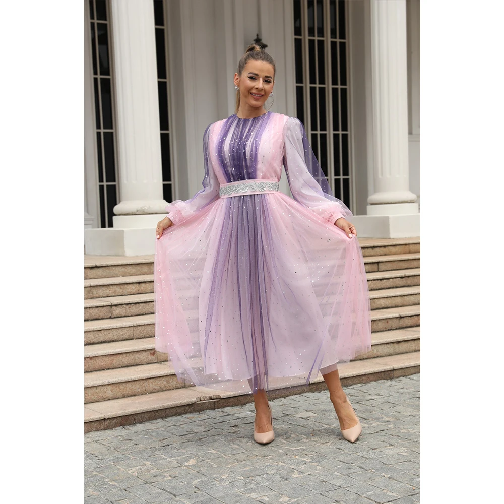 New Middle East Mslalb Simple Ladies Long-sleeved Gauze Dress Sweet Girl Robe Elegante Femme Vestidos Arabes Dubai Y Turcos