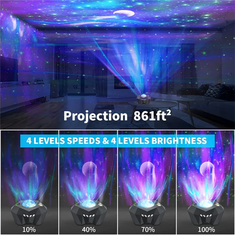 

Laser Galaxy Starry Sky Projector Wall Lamps Bluetooth Moon Ocean Wave Fantasy Polar Lights Nebula Lamp with Music Speaker Star