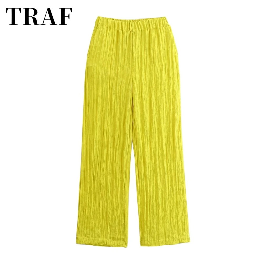 Брюки женские летние универсальные с эластичным поясом и эффектом морщин