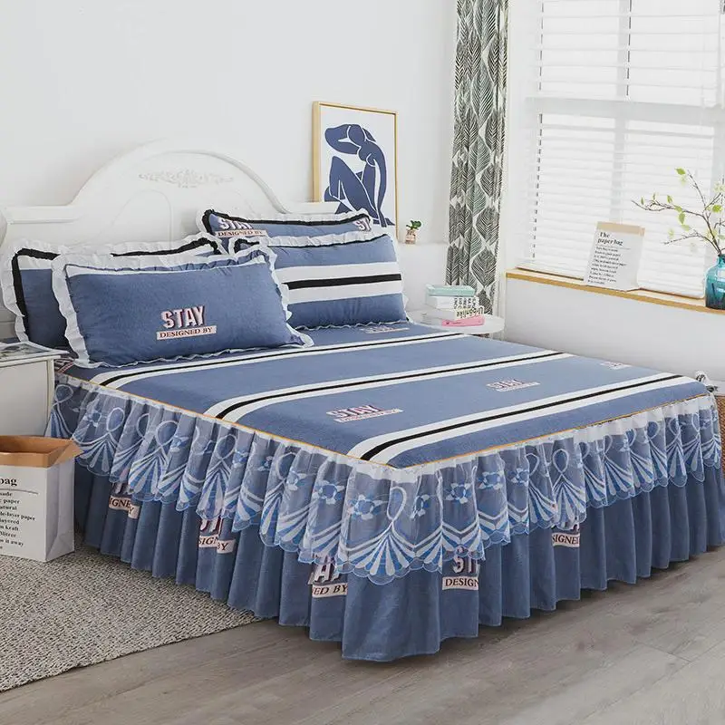 Household Cotton Single-piece Bed Skirt Hat 2-in- Thick