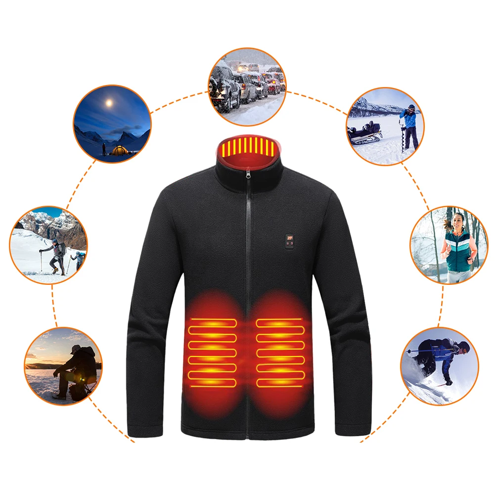 

9 Heated Area Intelligent Heating Coat USB Charging Heated Insulated Jackets 3 Gear Temperature Heated Zip Up Coat for Men Women