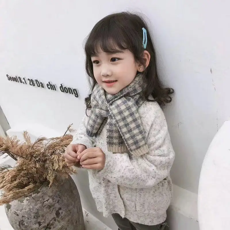 New Children's Scarf Warm Knitted Wool Korean Version of The  Autumn and Winter Boys Girls Color Plaid Baby Warm Scarves