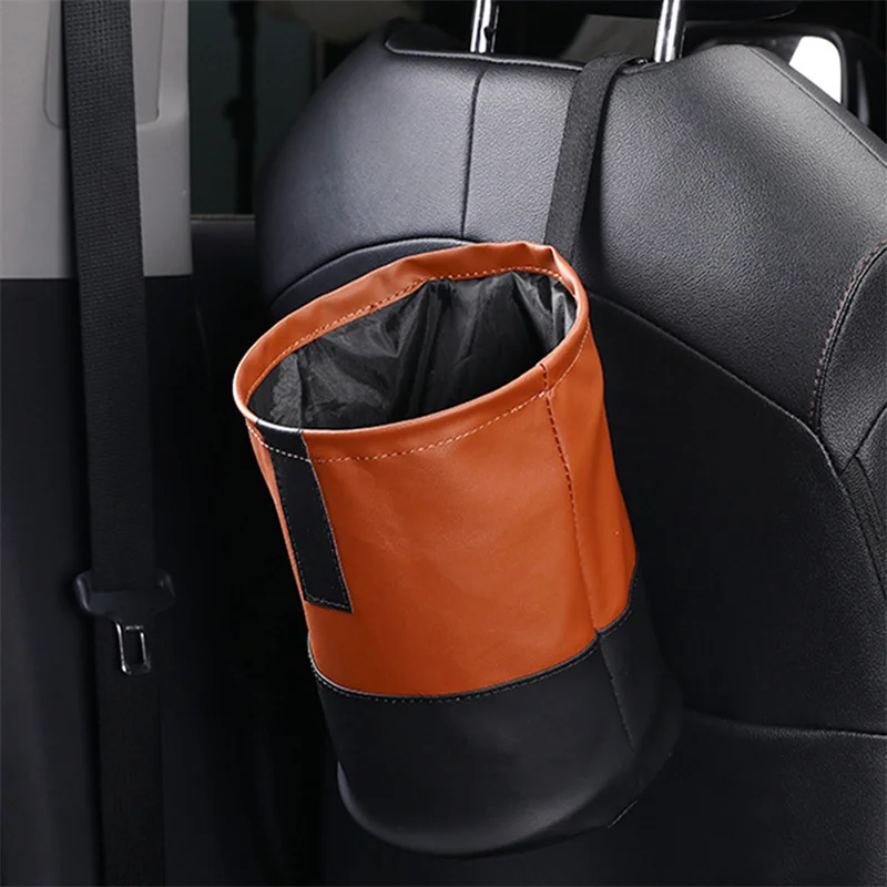 

Кожаная Автомобильная корзина для мусора на заднюю дверь автомобиля, подвесная Автомобильная корзина для хранения мусора, многофункциональная складная корзина для мусора