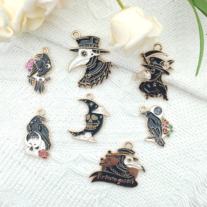 10pcs Alloy Charm Pendant Halloween Skull Crow Earrings DIY Jewelry Charm Making Keychain Necklace Jewelry Accessories