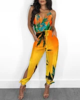 women casual fashion high waist sexy summer sling jumpsuit strap office boho print slit rompers v neck streetwear overalls 2022