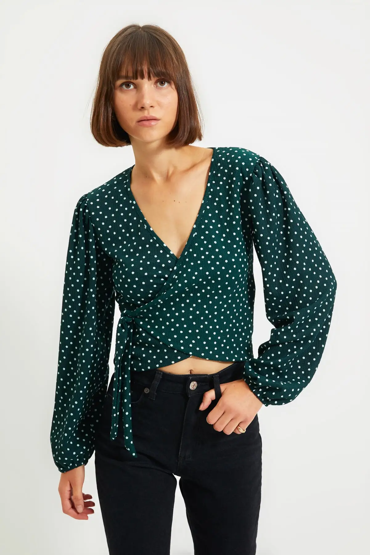 

Trendyol Polka Dot Double Breasted Knitted Blouse TWOAW22BZ0536