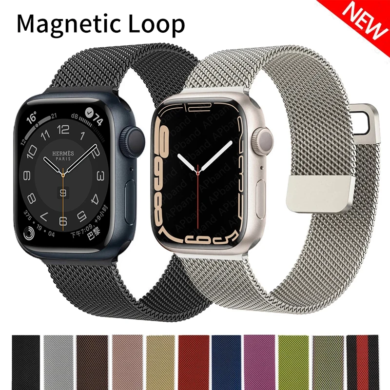 

Strap For Apple watch Band 44mm 40mm 45mm 41mm 38mm 42mm 44 mm Accessorie Milanese Loop Metal bracelet iWatch serie 3 4 5 6 se 7