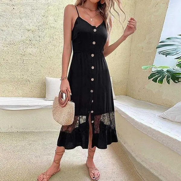 

Fashion Womens Wear Dresses Summer Suspender Sleeveless Black Lace Ing