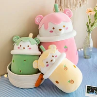 25 40cm cute cartoon teddy bear bubble tea cup shaped pillow plush toys real life stuffed soft back cushion funny boba food