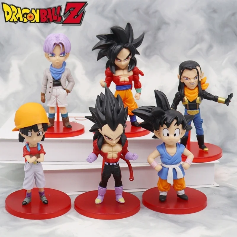 

6 шт./компл. фигурка Dragon Ball Gt, Сон Гоку Супер сайян, 4 анимационных фигурки, модель, куклы, украшение для стола, рождественский подарок для дете...