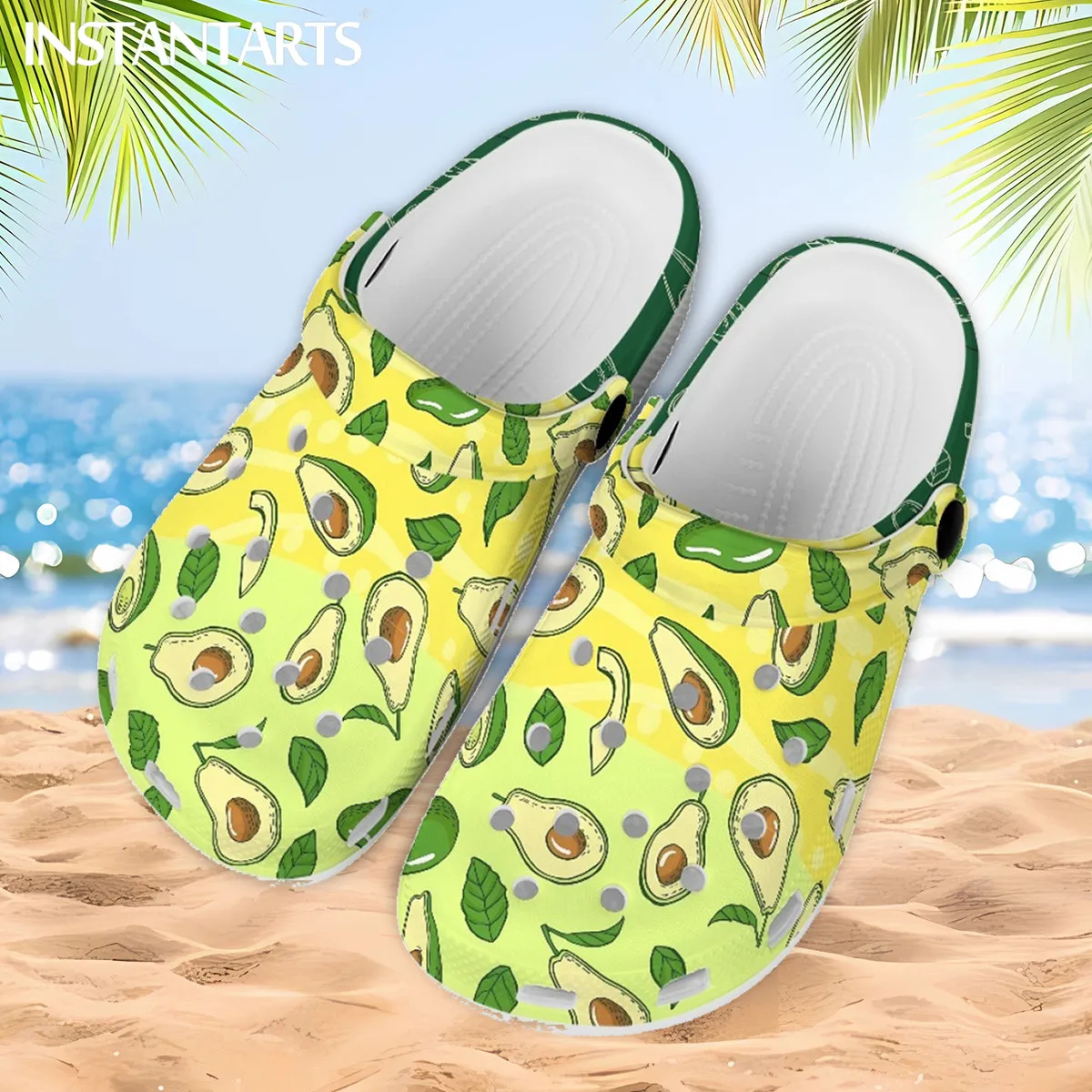 

Женские нескользящие тапки INSTANTARTS, градиентные сандалии с авокадо, мультяшный рисунок, клоги, для мужчин и женщин