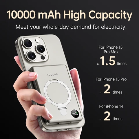 KUULAA Power Bank 10000 мАч Магнитная батарея с подставкой Внешняя батарея Быстрая зарядка для iPhone 16 15 14 13 PowerBank